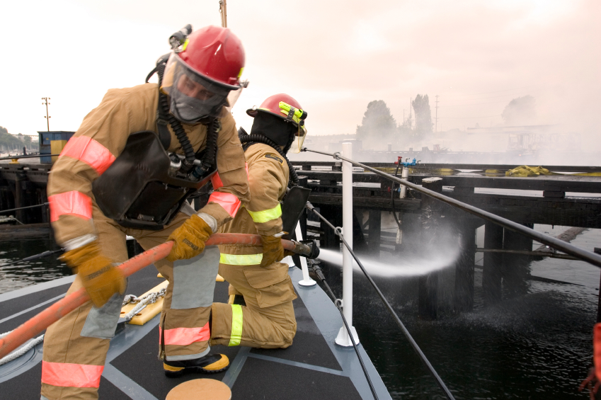 Firefighters Operating Hose